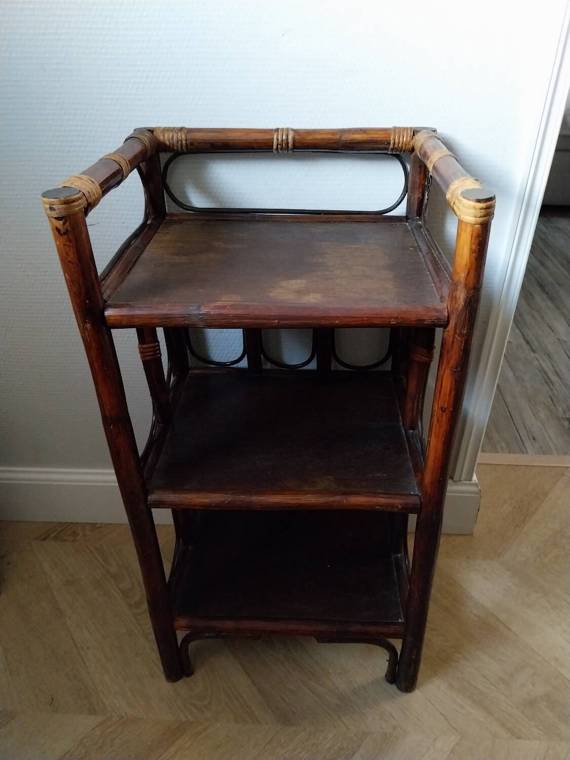 Rattan shelf, bamboo, 70s