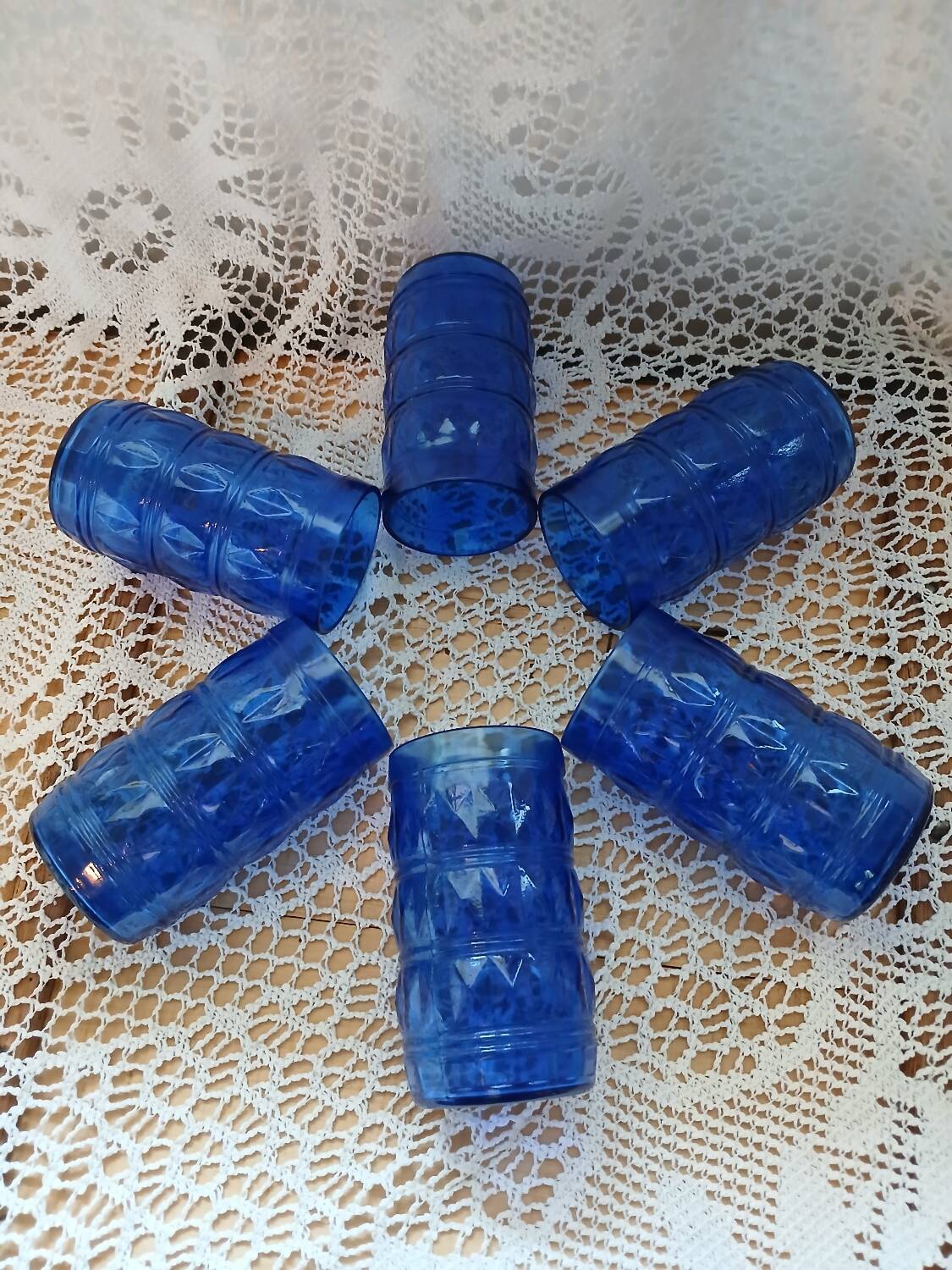 6 antique cobalt blue glasses