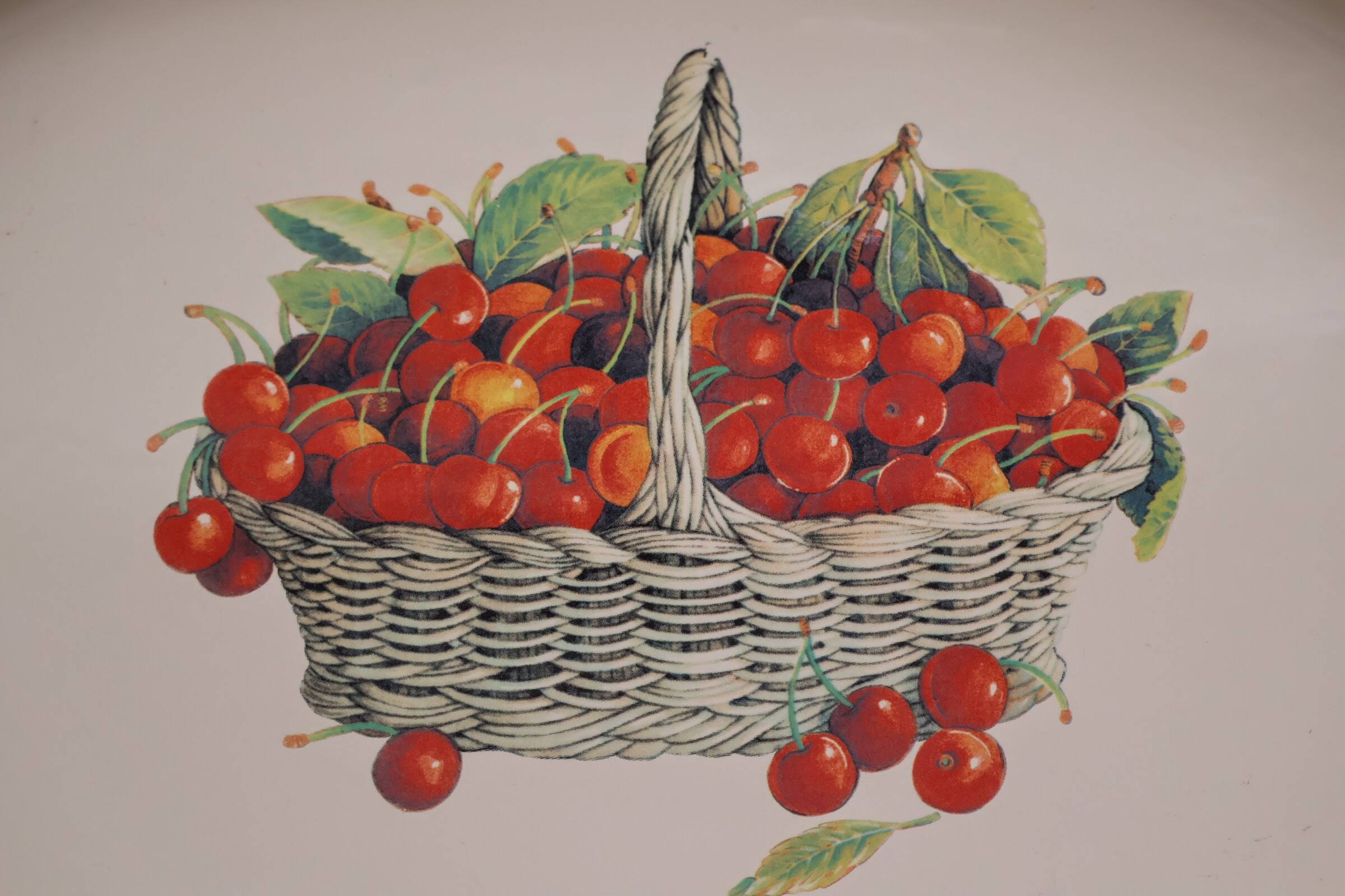 Plat de service ovale rétro décor panier de cerises