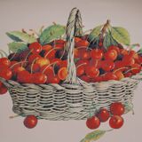 Retro oval serving dish with basket of cherries decor