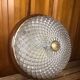 Old molded glass ceiling light + brown & gold metal contour vintage