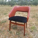 Fauteuil vintage skaï et velours SNA Roset