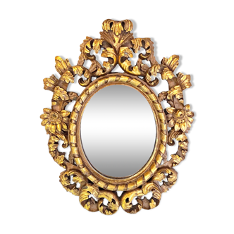 Petit miroir ovale style Rocaille résine dorée vintage 30,5X29,5 cm