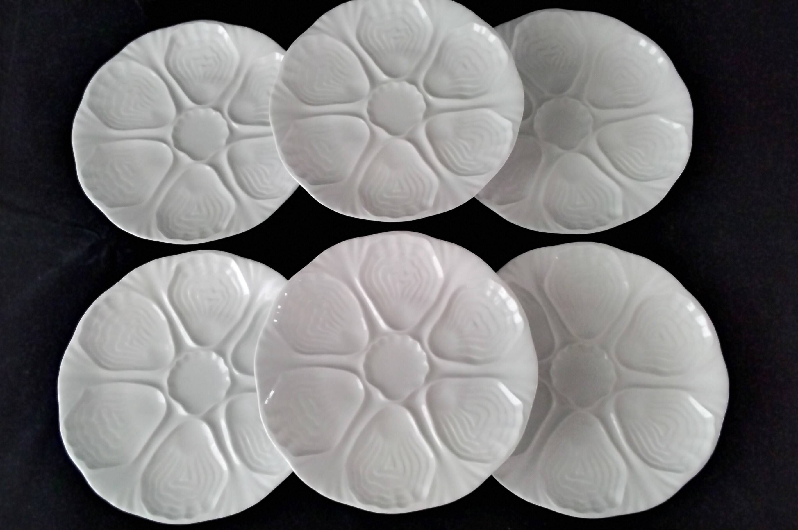 6 oyster plates in Limoges porcelain