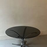 tulip coffee table in chromed metal and smoked glass, 1970s design