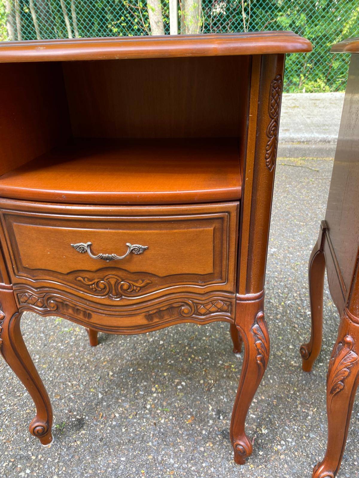 2 Louis XV bedside tables in cherry wood from 1960.