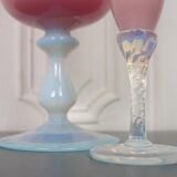 Set of 2 vases in opalescent pink opaline