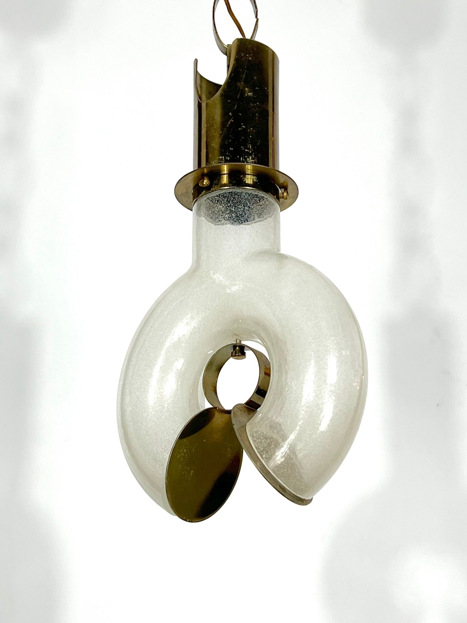 Mid-century modern brass and pulegoso chandelier by Carlo Nason