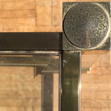 Square plexiglass coffee table, brass and glass Pierre Vandel