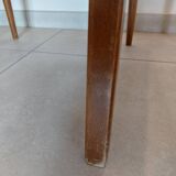 5 Scandinavian style chairs, wood and black faux leather.