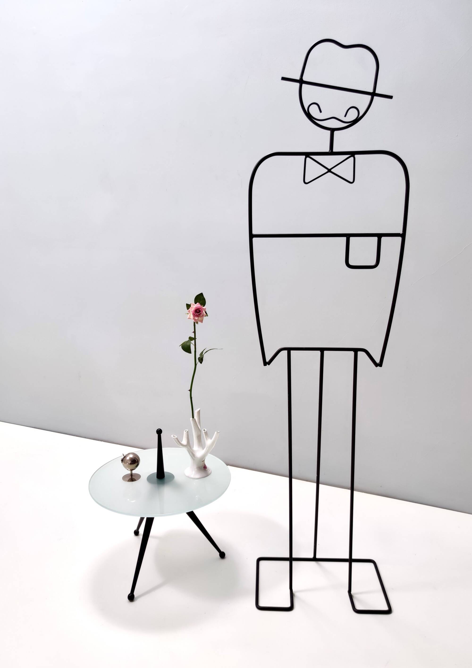 Tripod Beech and Glass Side Table in the Style of Cesare Lacca, Italy, 1980s