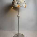 Mid-century French rattan wicker boho floor lamp, 1950s-1960s