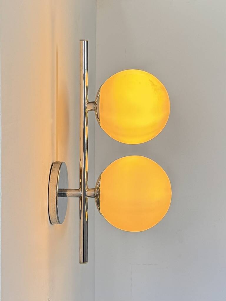 Double chrome metal wall light and opaline, France, 1970.