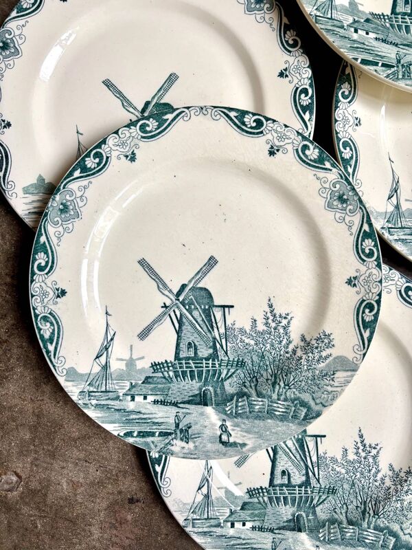 6 assiettes plates n°4 Salins en terre de fer, service ''Delft