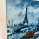 Old colour etching – View of Paris and the Eiffel Tower