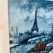Eau-forte ancienne couleurs – Vue de Paris et Tour Eiffel