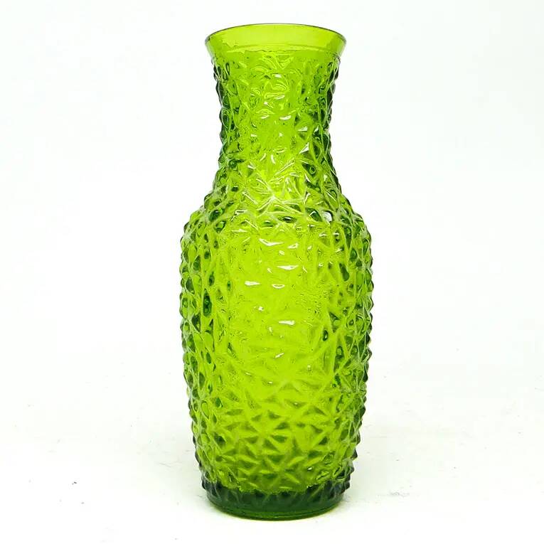 Postmodernist vase, green pressed glass, HSG Prądniczanka, Poland, 1970s