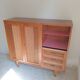 Armoire secrétaire vintage en osier et chêne clair – Années 6