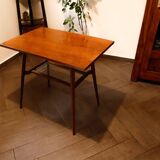 Brussels style retro table with woven shelf – Dřevopodnik Holešov, 1960s