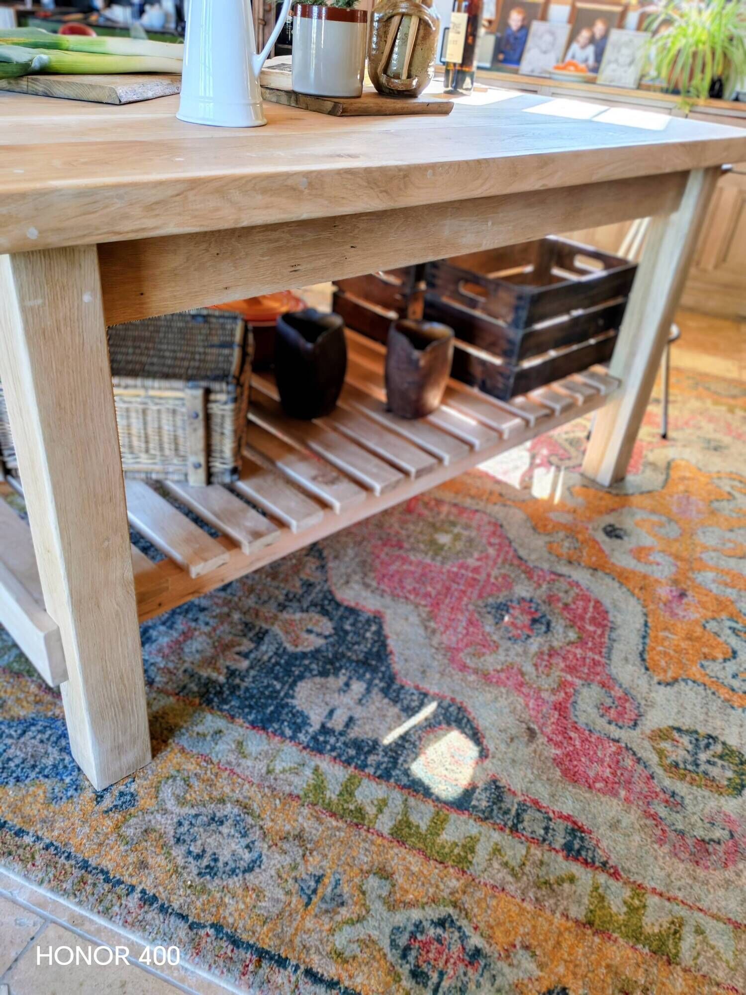 Solid raw oak table/island type "butcher's block" 180x105