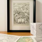 Lithograph engraving on the mountain of 1928