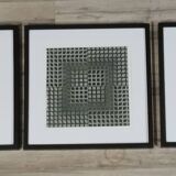 Trio Vintage Optical Art Tableaux - Victor Vasarely - Frames 40x40cm