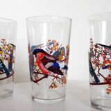Set of 6 orangeade glasses seriographed "Birds"