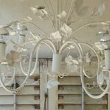 Vintage chandelier in painted metal decoration foliage and flowers