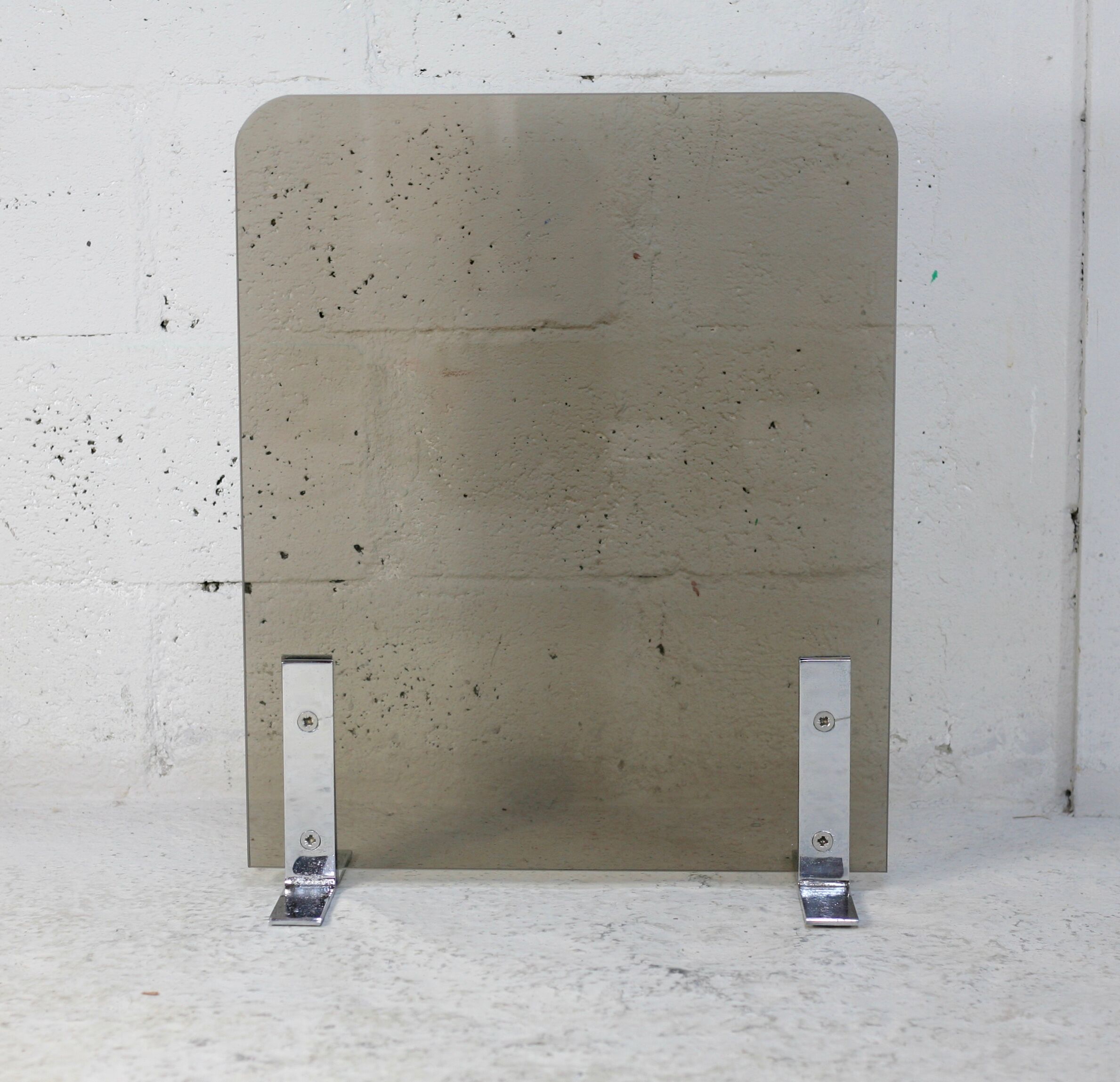 Pare-feu saint-gobain, acier chromé et verre fumé, france, circa 1970