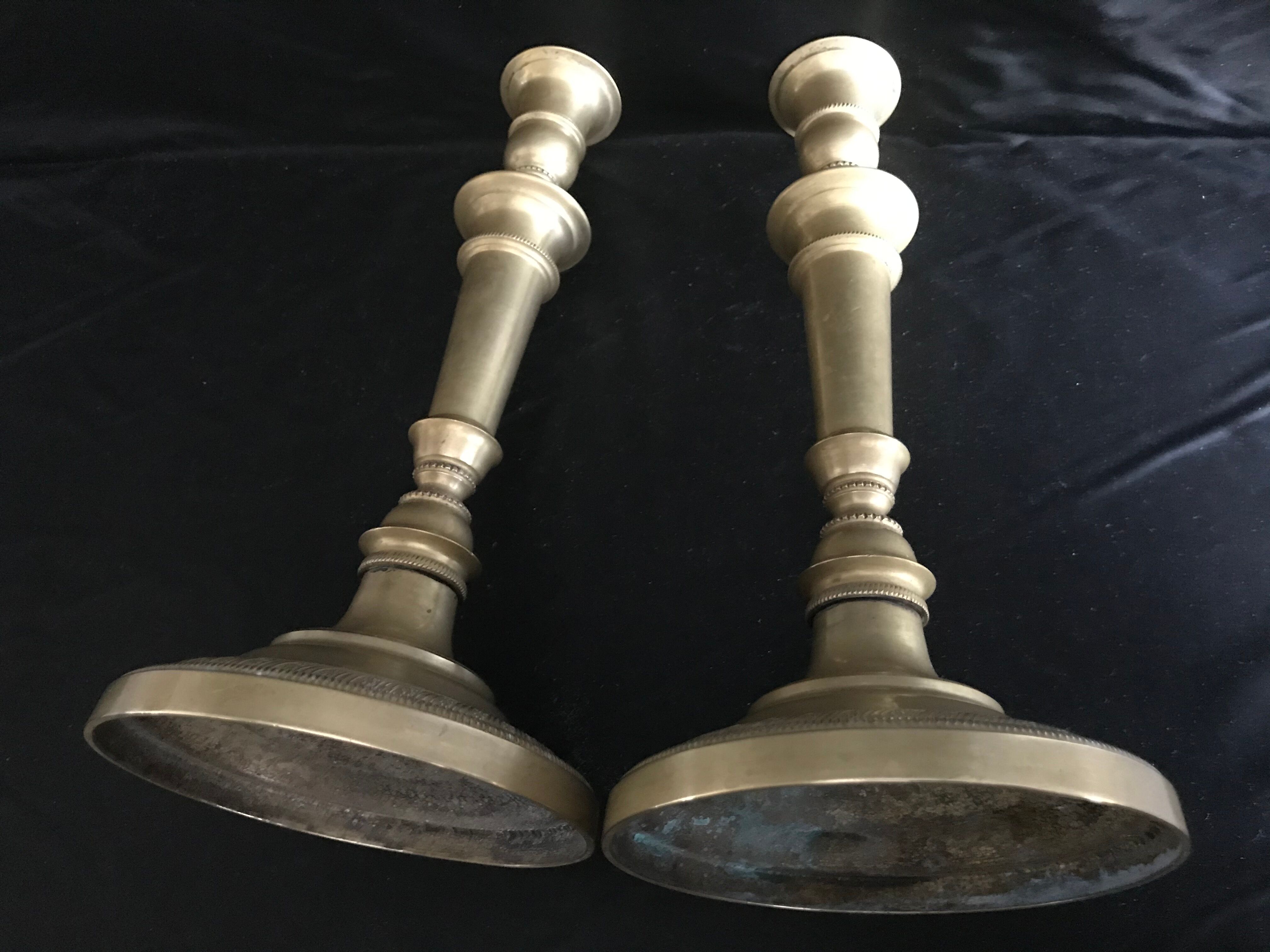 Pair of candlesticks, art nouveau, golden bronze