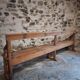 Banc de monastère antique XXL – Long banc de rangement en pin avec cadre en chêne, vers 1900–1920