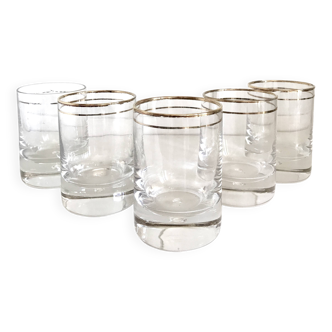 Set of 5 whisky glasses with golden edging, 1930s
