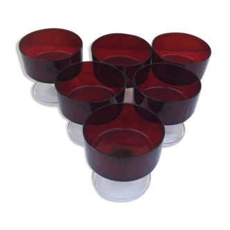 6 red glass cups
