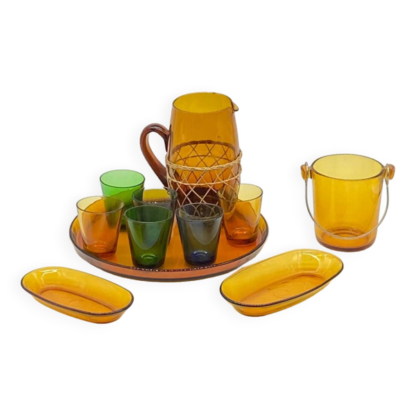 Service à apéritif vintage en verre de couleurs, Duralex-Vereco — Beyit