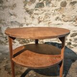 Vintage solid oak coffee table | 1930s round side table with shelf