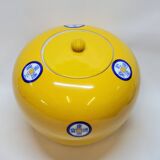 Pot couvert chinois vintage jaune et tampons bleus original pop