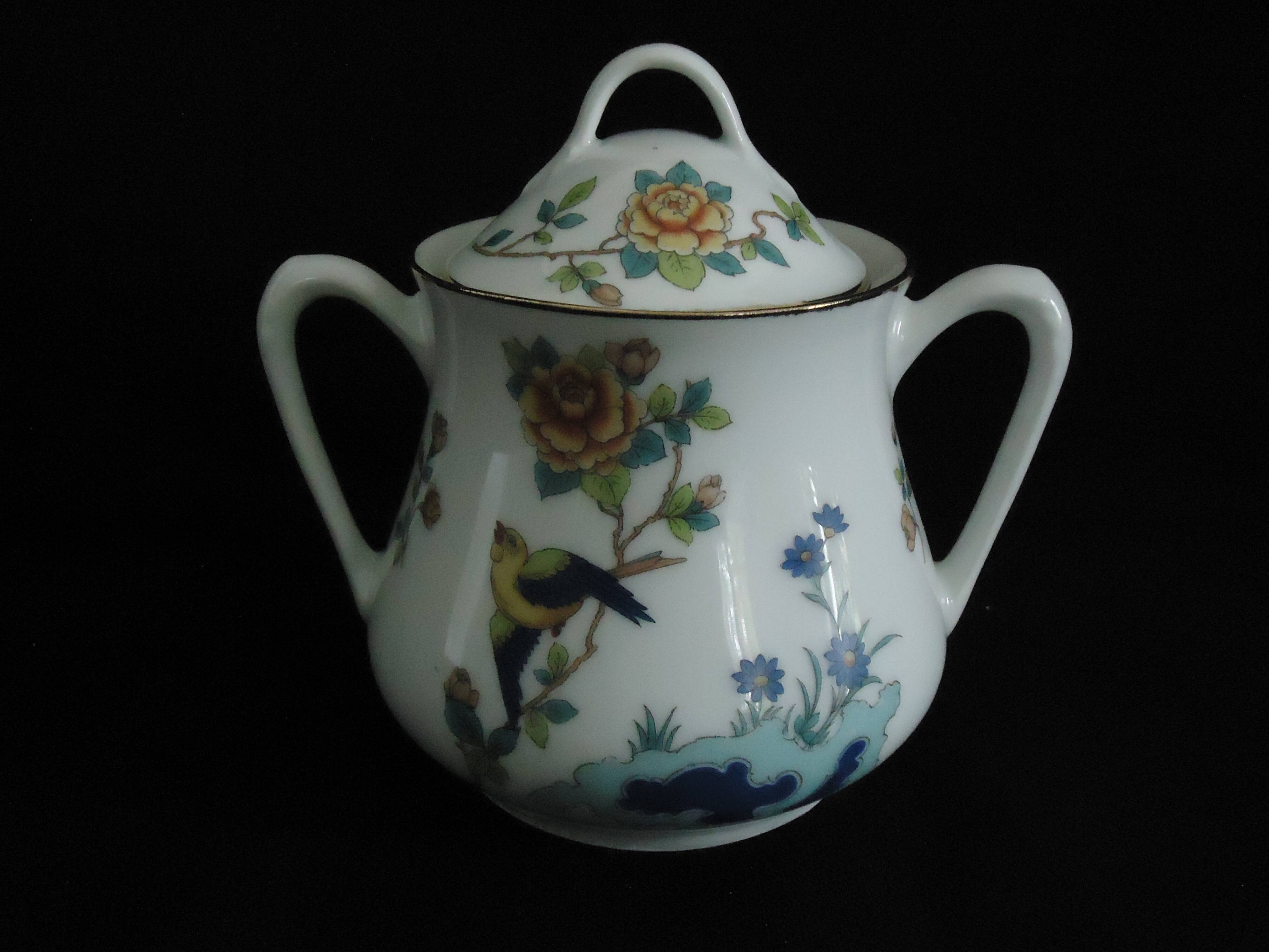 Limoges sugar bowl Michelaud freres exotic bird motif “indiana”