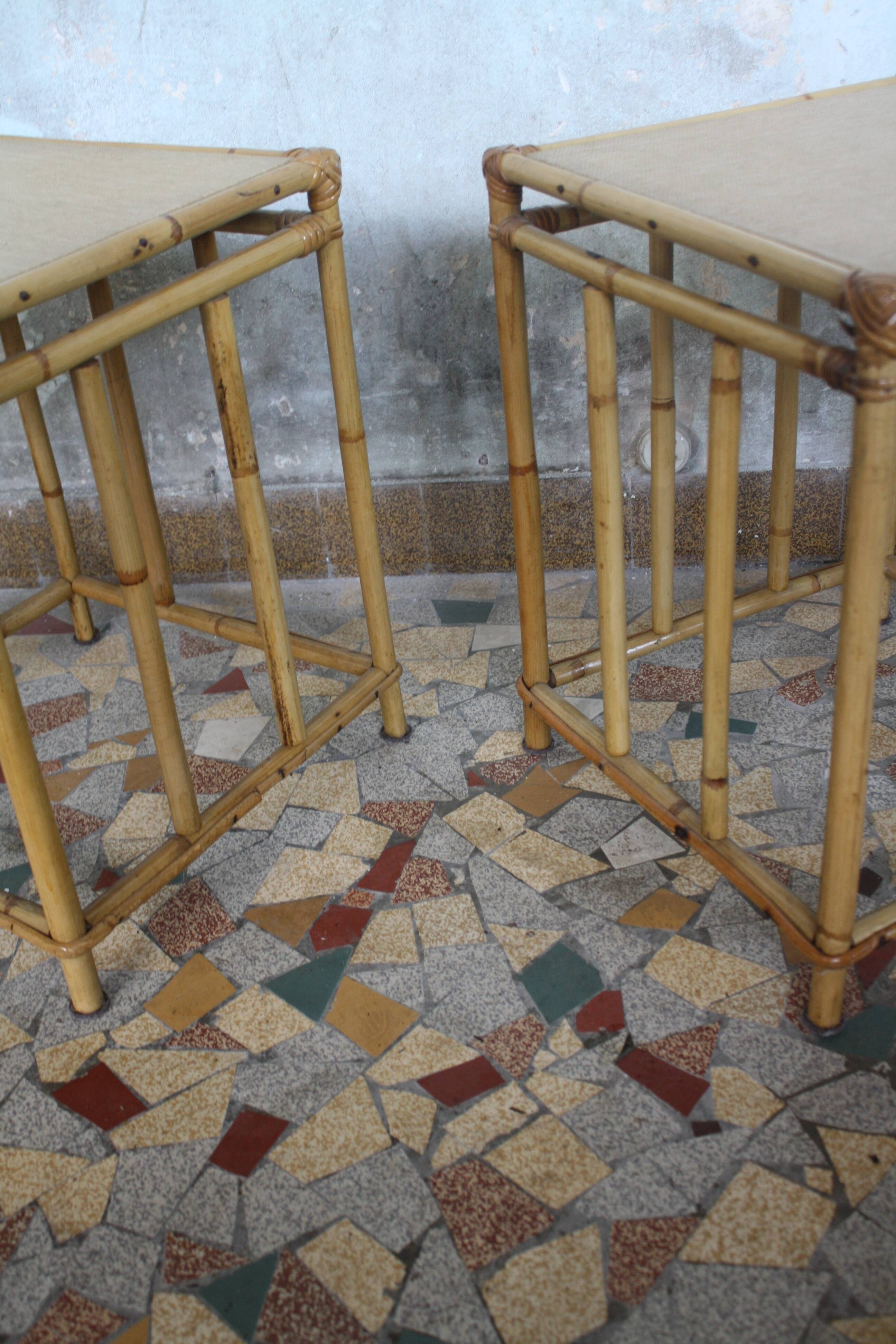 Pair of vintage rattan bedside tables