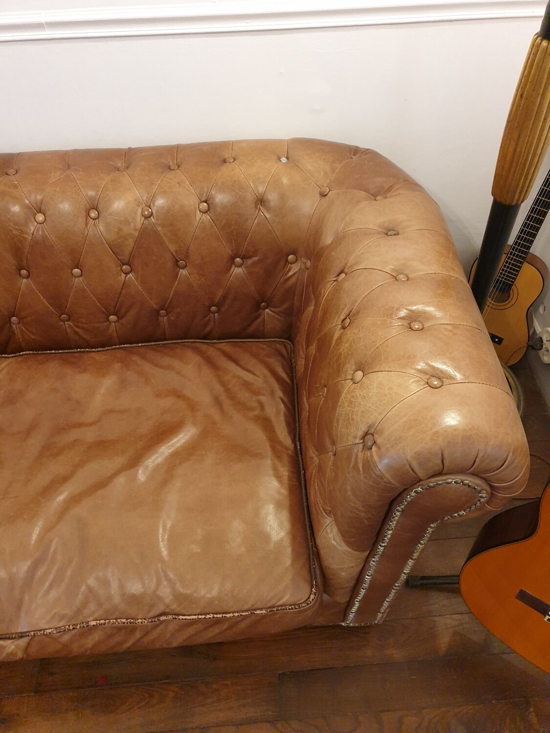 3-seater chesterfield sofa in tan leather