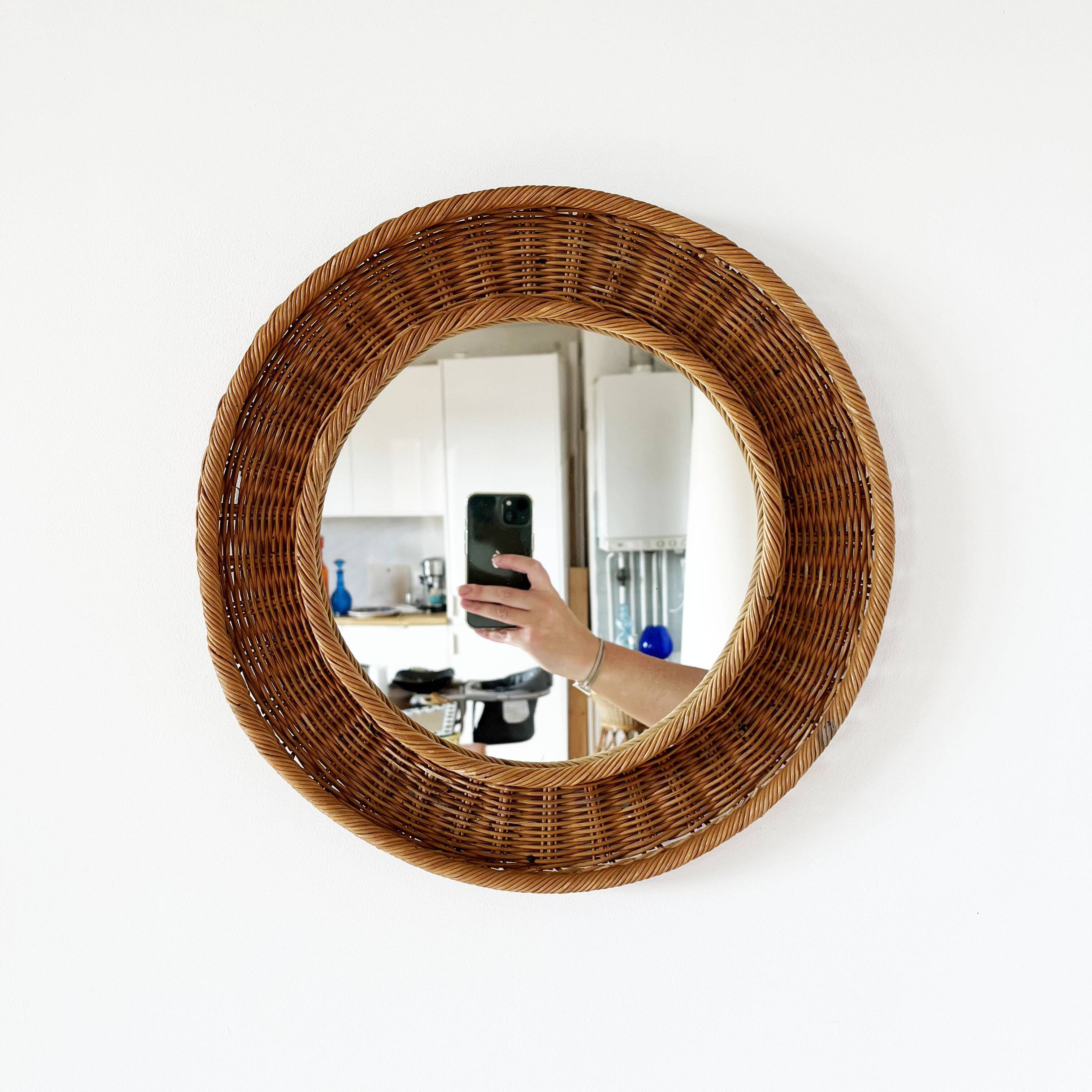 Round wicker mirror 1960