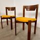 Set of 6 Scandinavian style chairs Girsberger 70s vintage solid wood mustard yellow
