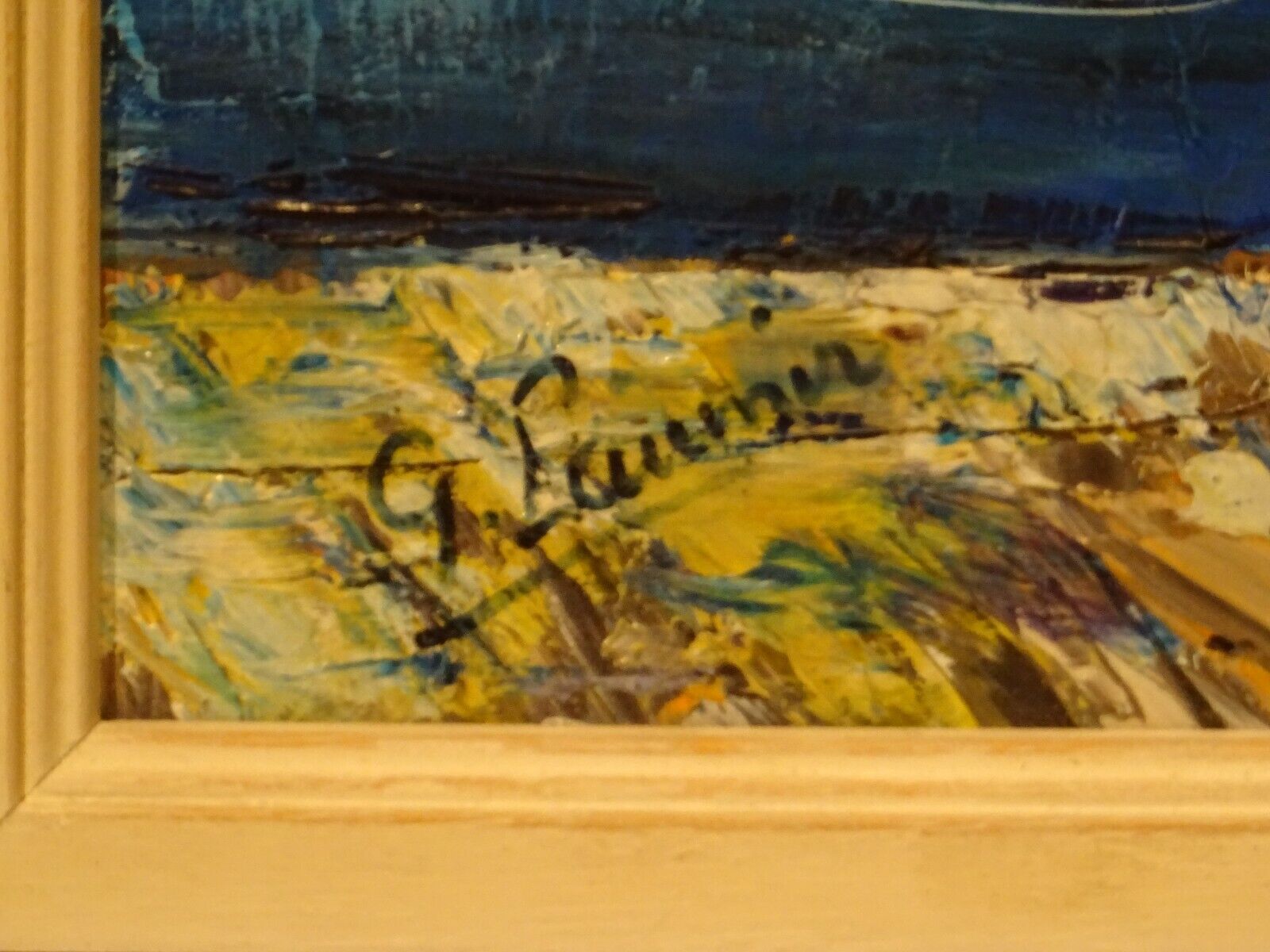 Oil painting on marine canvas sailing port Ginette Miraillet