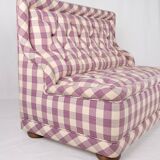 Upholstered bench in mauve and cream Vichy fabric, France, 1970s