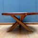 Vintage wooden coffee table with intersecting legs, France 1970