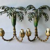 Pair of bamboo and palm sconces in metal