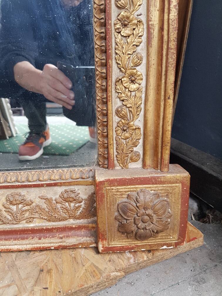 Miroir dore et rechampi en gris d'epoque louis xvi