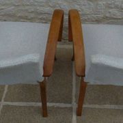 Fauteuils bridges chic année 50 en bois massif   blanc beige cousus main