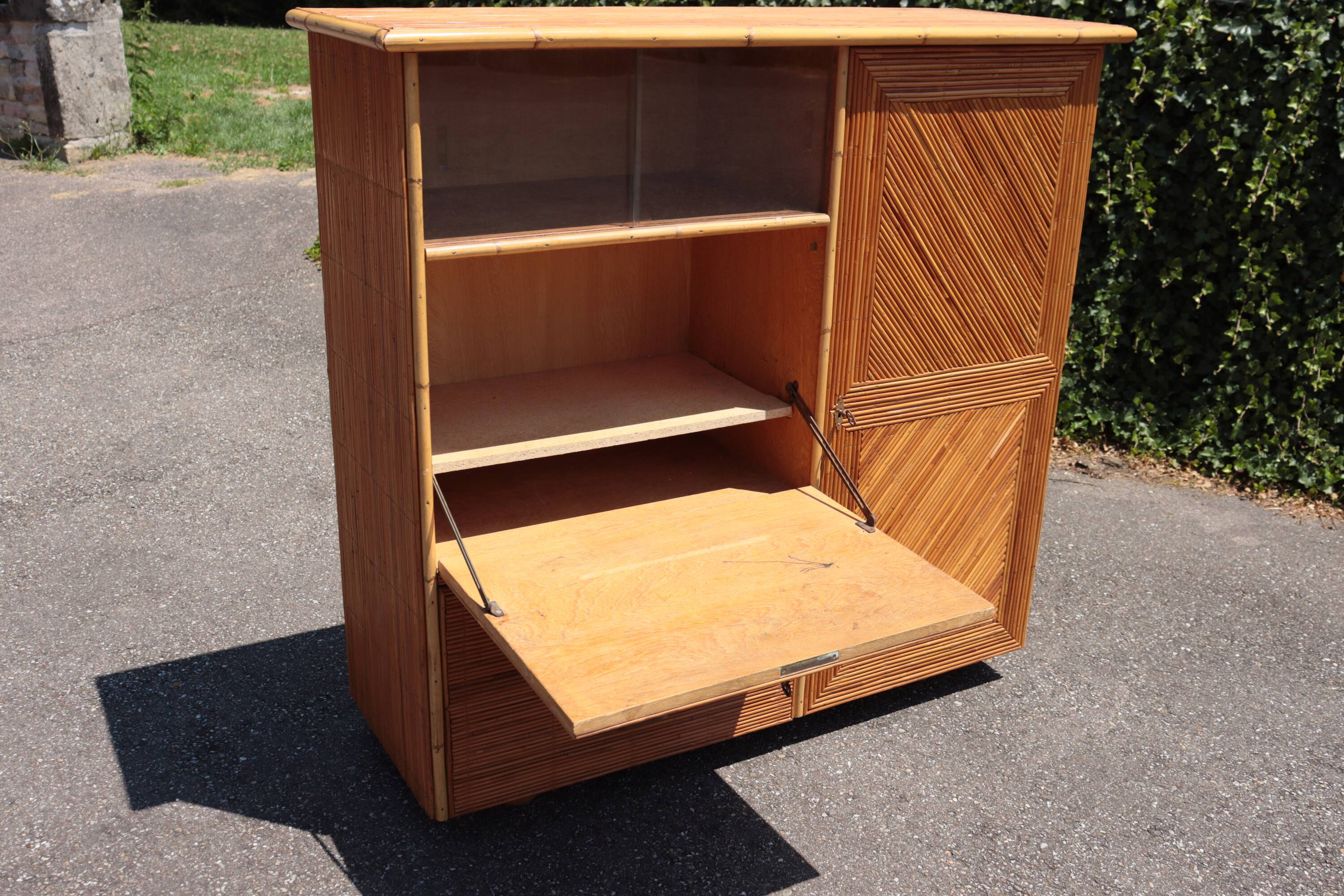 Rattan wardrobe/secretary Audoux & Minnet  style 1950