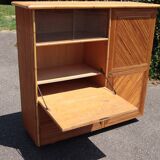 Rattan wardrobe/secretary Audoux & Minnet  style 1950