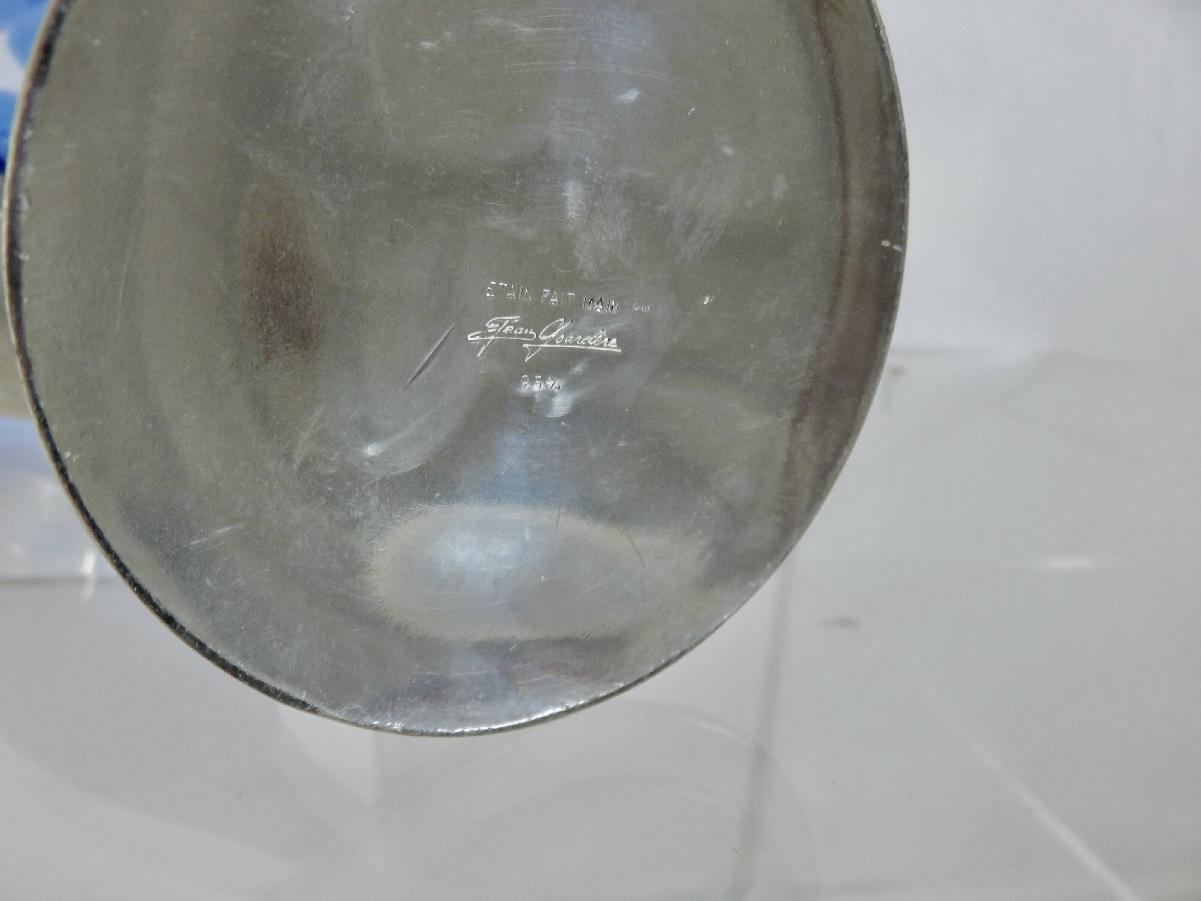 Silver-plated pewter candlestick signed Jean Goardère, 1970